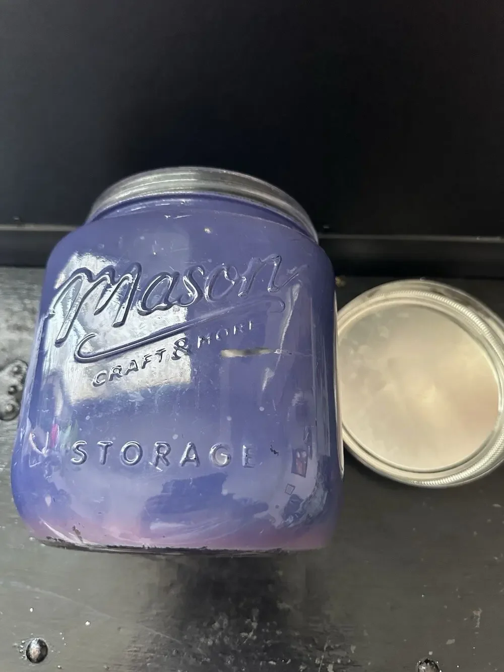 Mason Craft - Blue Glass Storage Canister Jar Metal Lid